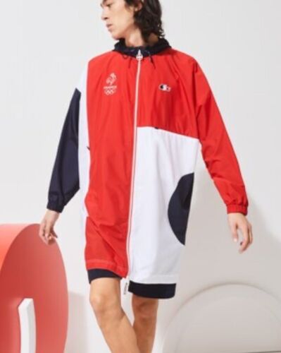 BNWT LACOSTE Mens France Olympic Sports Lightweight Oversized Raincoat 50 PTP 27 - Picture 1 of 18