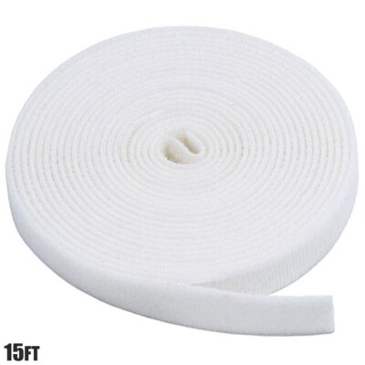 15FT Hook Loop Tape Reusable Strap Cable Tie Wrap Fastener Self Adhesive White