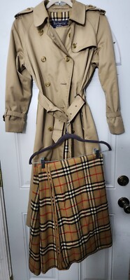 Vintage BURBERRY Trench Coat Women's 8 Petite Brown Wool Zip Out