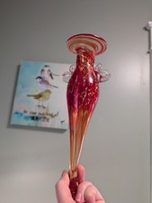Hand Blown Red Art Glass Window Hanging Bud Propagation Vase 11"
