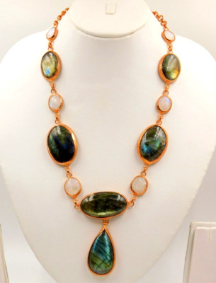 Rainbow Moonstone & Labradorite Artisan Handcrafted Copper Vintage Type Necklace