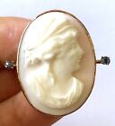 Antique 10K Solid Rose Gold 2 Old Cut Blue Stone Cameo Ladies Brooch Pin Pendant