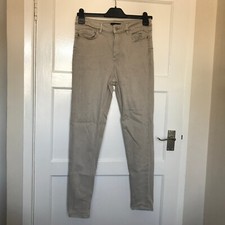 F F Beige Trousers Size 10 L27 Tapered Cotton Blend Pockets High Waist