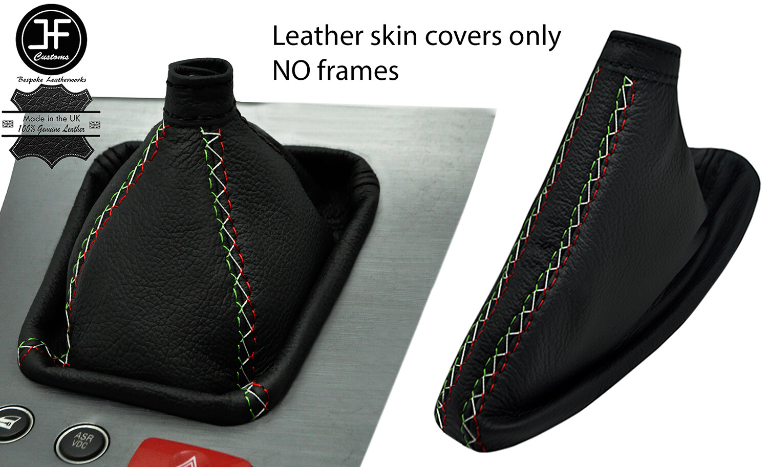 BLACK STICH ITALIAN CROSS ST LEATHER GEAR & HANDBRAKE GAITER FOR ALFA ROMEO 159