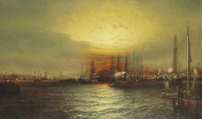 Elisha J. Taylor Baker - Sunrise Chapman Dock Brooklyn Navy Yard NYC - 17'' x 22''