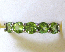 Peridot Five Stone Ring / size 5 / 925 Sterling Silver, 1.5cts