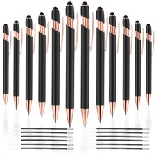 12 PCS 2 in 1 Stylus Ballpoint Pen with Stylus Tip, 1.0 Mm Black Ink Metal Pen S