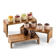 Acacia Wood Risers Display Stands Set of 3 - Wooden 3 Tier Cupcake Stand - 3 ...