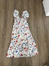 Eli Tahari wild flowers linen tiered maxi dress size 4