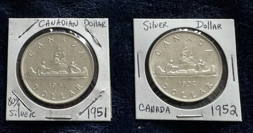 1951 & 1952 Canada 80% Silver Dollars. BU Mint. Lot Of  (2).