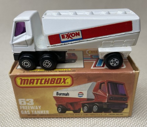 Vintage 1973 Matchbox Superfast 63 FREEWAY GAS TANKER (Exxon) NMT Boxed