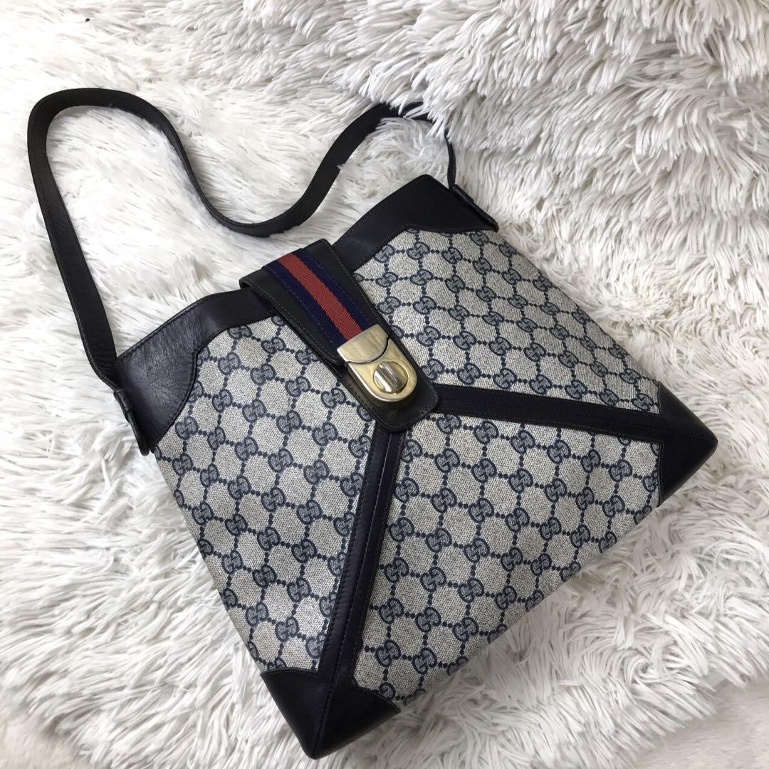 Gucci Sheri Line Navy Leather Shoulder Bag Pre-Owned