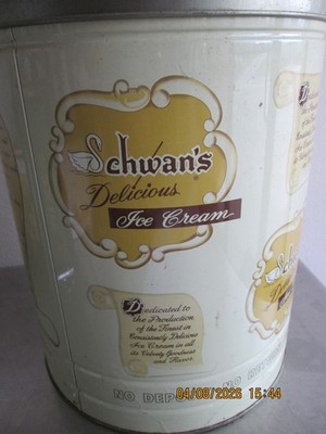 Vintage Schwans Delicious Ice Cream Tin Can 2 1/2 Gallon Empty Container