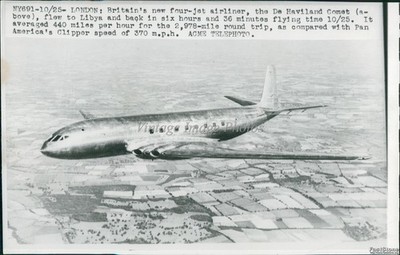 1949 De Haviland Comet Flew Libya To London Back 6 Hours Avialtion Wirephoto 5x7