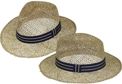 Strohhut aus Seegrass mittlere Größe mit blauem Band Hut Hüte Sommerhut