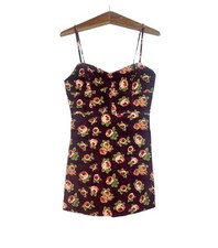 Urban Outfitters Womens Size Large Red Rose Print Velour Corduroy Mini Dress