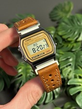 Casio A158WEA-9JH Gold Digital Watch With Vintage Leather Pilot Strap