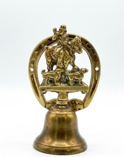 Vintage Brass Hunting Door Bell Horse and Hounds Horseshoe Wall Mounted 15cm