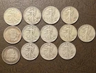 Lot of  13 US 90% Silver Half Dollars Walking Liberty Booker Washington Columbus
