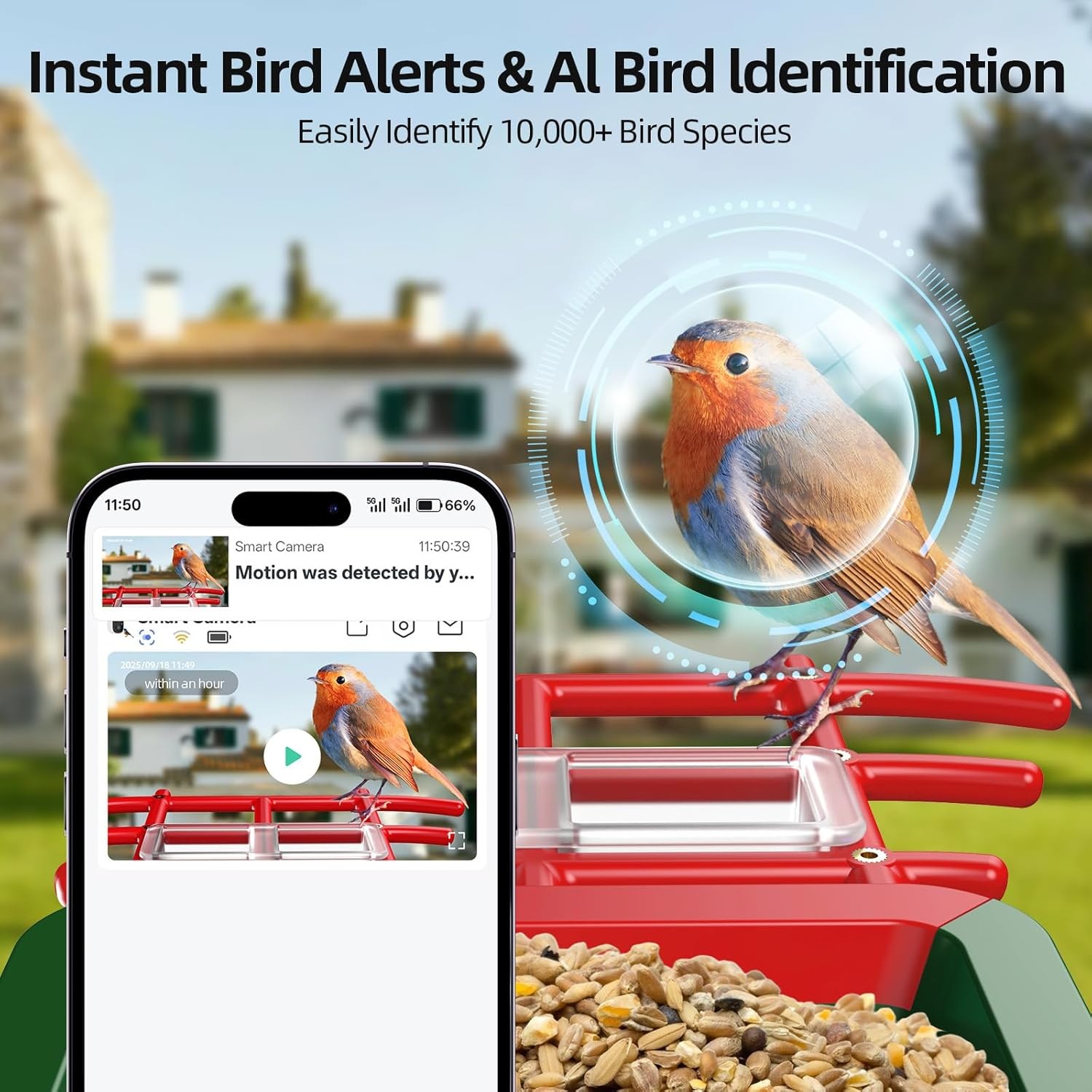 3K HD Smart Bird Feeder with Camera, 2.4GHz WiFi Solar Powered Smart Feeder, AI