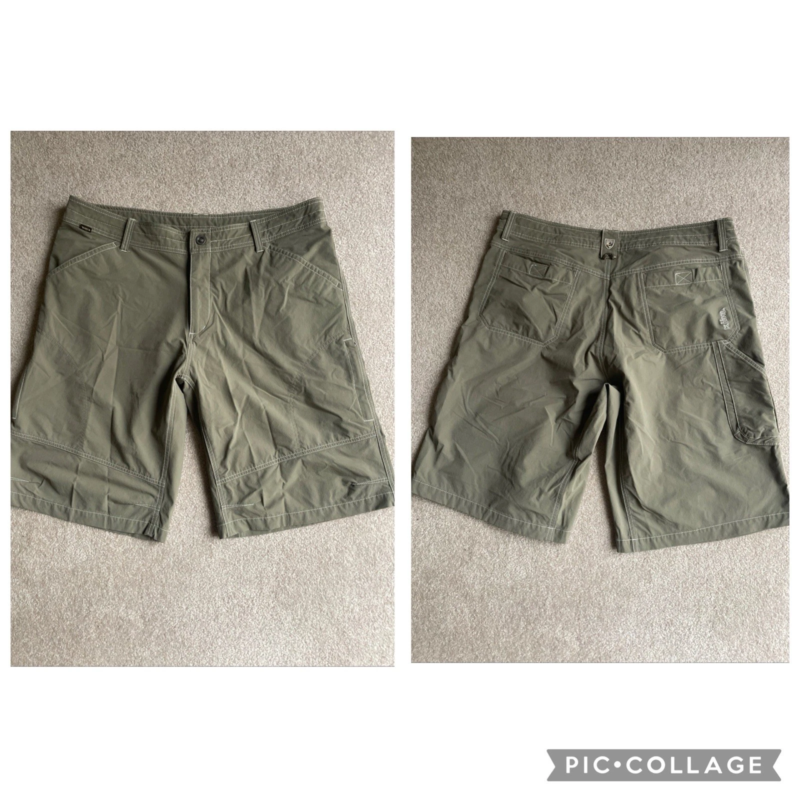 KUHL Renegade Olive Green Stretchy Nylon 7 Pockets Utility Hiking Shorts 40 x 12