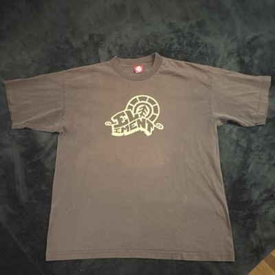Element Brown Graphic Logo Men's Faded Short Sleeve Cotton T-Shirt Vintage 