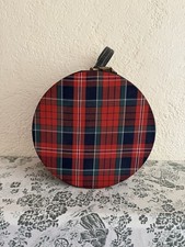 Vintage 1950s Lark Droutman Round Plaid Train Case Tartan Hat Box