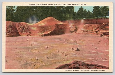 Fountain Paint Pot Bubbling Red Mud West Yellowstone Wyoming Postcard