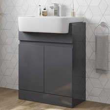 Freestanding Vanity Unit with Basin Ceramic Semi Recessed Sink 620mm Grey Gloss