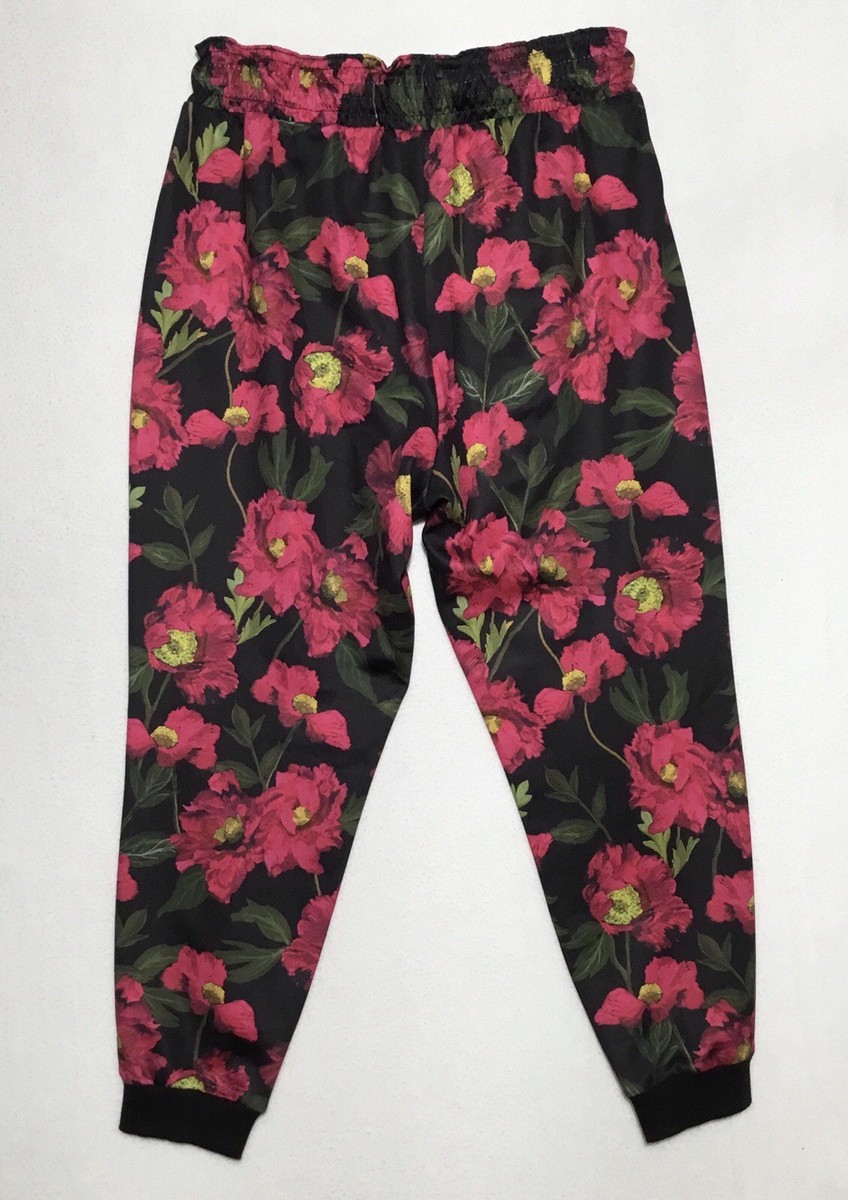 Alice + Olivia Tokyo Floral Joggers Women's XL Black Hot Pink