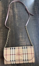 Burberry Nova Check Crossbody Wallet Bag Pink Chain Strap