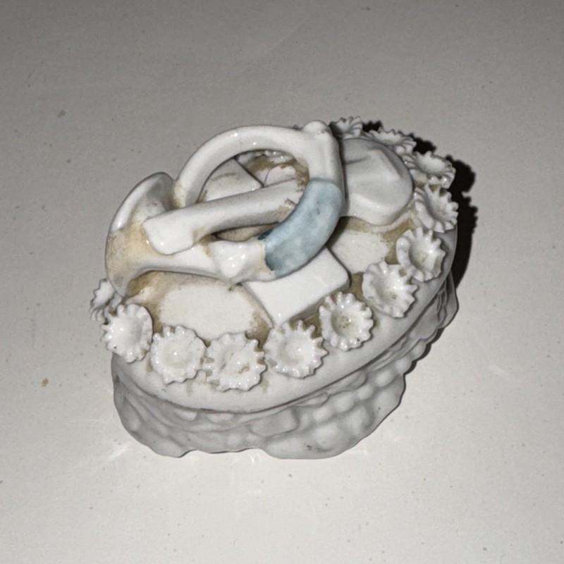 Antique Staffordshire Trinket Box - Horn & Mandolin