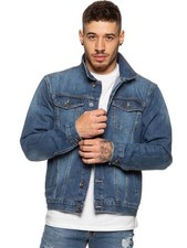 Enzo Mens Denim Jacket Regular Western Style Classic Vintage Style Trucker Coat