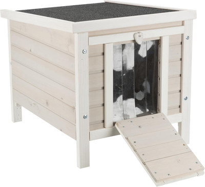 Outdoor Cat House, Weatherproof Cat Home with Raised Floor, Hinged Asphalt Roof 