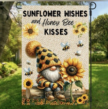 Adorable Sunflower wishes and Honeybee Kisses Garden Flag 12" x 18" NEW