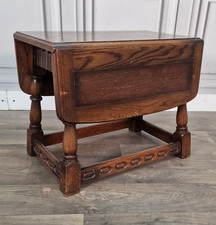Antique Oak Coffee Table - Drop Leaf - Twist Top - Jacobean Revival Vintage