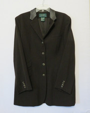 Vtg Ralph Lauren Blazer Womens 14 Brown Equestrian Horse Buttons Leather/Wool