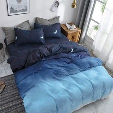 Duvet Cover Queen Size, 3 Pcs Star Moon Galaxy Patterned Duvet Cover Set Kawaii