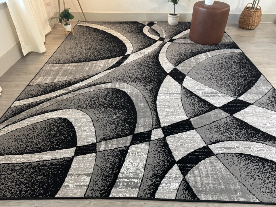 Alfombras grandes contemporáneas alfombras de salón 5’x7’ gris/negro Foto 2 de 4