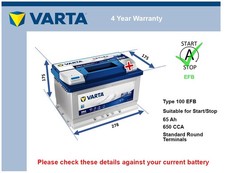 EFB Battery fits BENTLEY BROOKLANDS 6.7 6.8 1992 on Stop Start Varta 100 EFB New