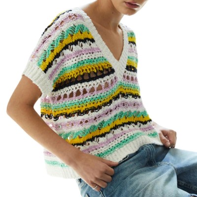 Autumn Cashmere open-stitch cropped v sweater Bright Combo