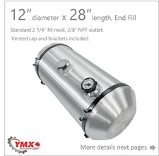 13.5 Gallons 12" x 28'' Aluminum Gas Fuel Tank (Gauge) Center Fill 3/8" NPT