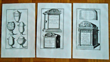 3 alte Kupferstiche Urnen,  Bernard de Montfaucon 1722