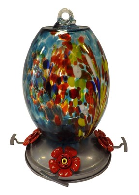 Muse Garden Hand-Blown Glass Hummingbird Feeder Multicolor Red Flower Ports