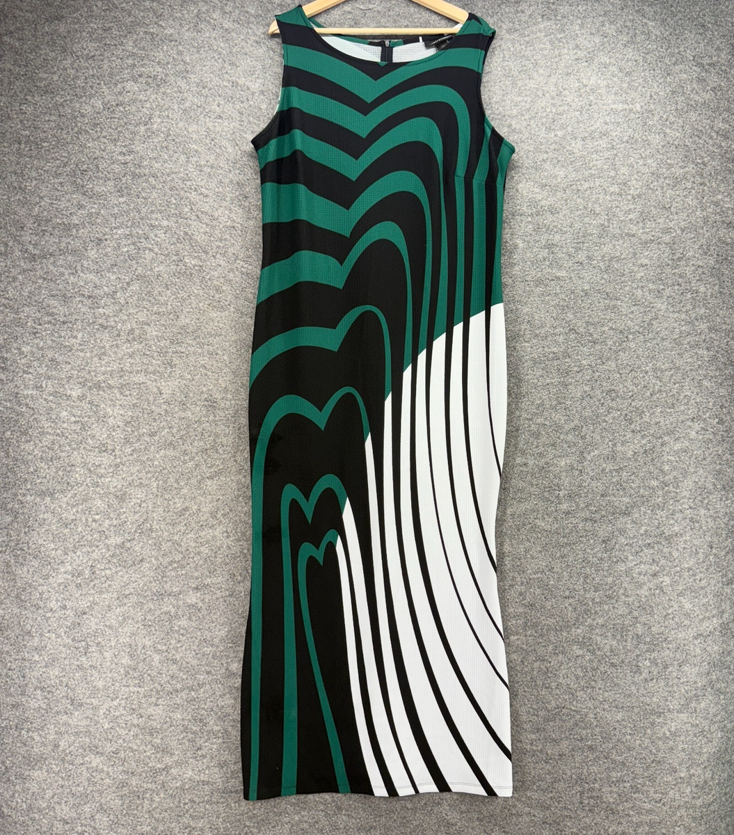 Ashley Stewart Dress Women 18/20 Plus Green Striped Maxi Long