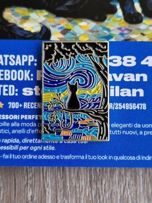 Schwarze Katze Van Gogh Style Brosche Neu Pin Brosche 3x2 cm mit Karte