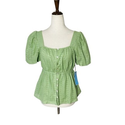 NWT DRAPER JAMES Button Front Peplum Puff Sleeve Top Size Medium Prairie Cottage