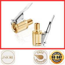 2-Pack Brass Tire Air Chuck, Locking Quick Connect Inflator Hose Adapter, No Lea