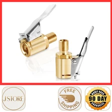 2-Pack Brass Tire Air Chuck, Locking Quick Connect Inflator Hose Adapter, No Lea
