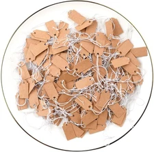 200 Pcs Price Tags, Small Tags with Elastic String, 1.02×0.47inch, Brown 